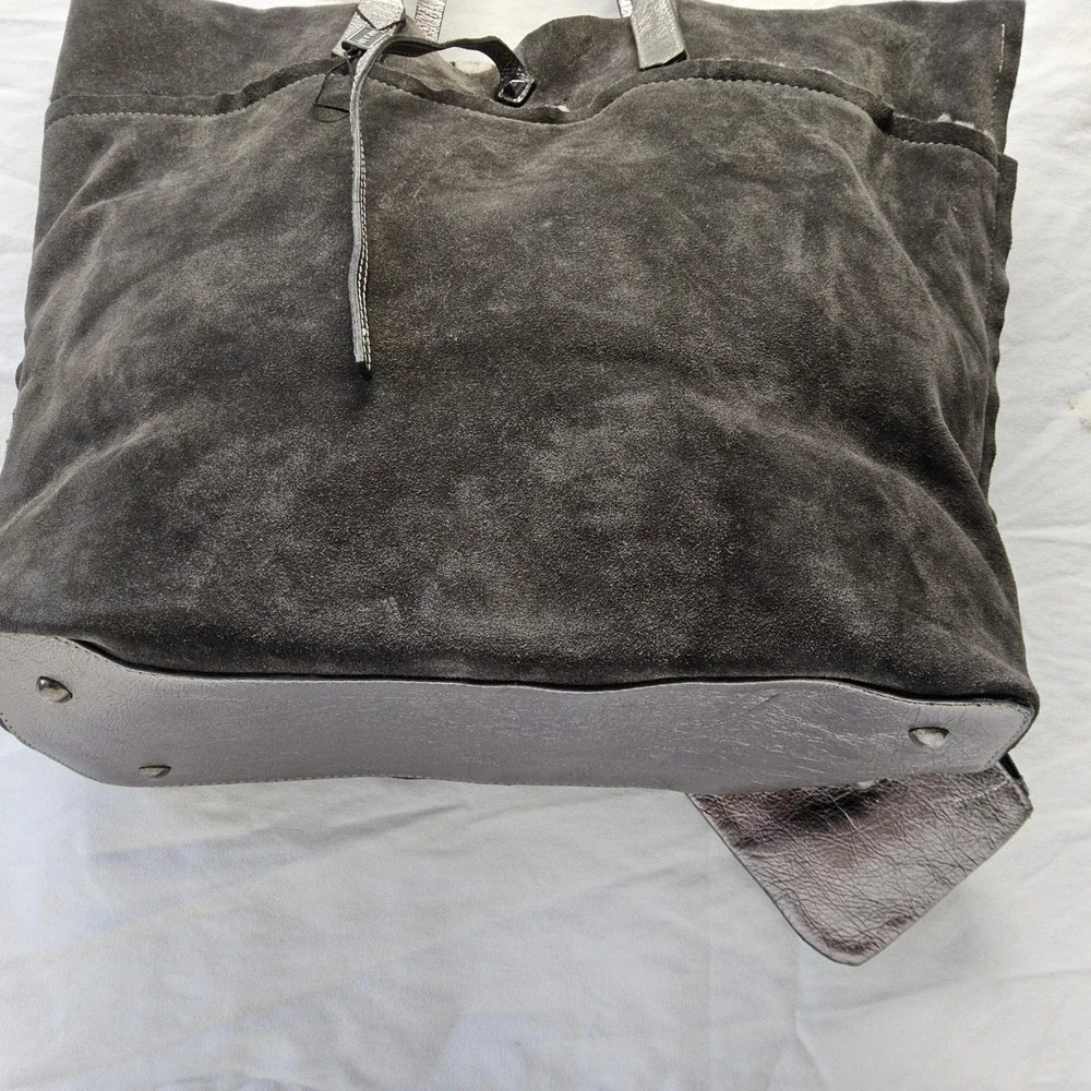 Baldinini Trend‎ Tote Bag Womens Large Gray Suede Shearling Italy Metallic